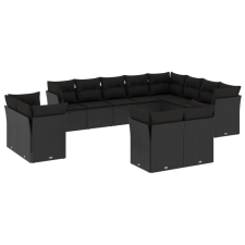 vidaXL 12 részes fekete polyrattan kerti ülőgarnitúra párnákkal (3218525) kerti bútor