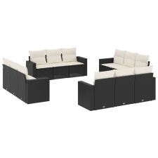 vidaXL 12 részes fekete polyrattan kerti ülőgarnitúra párnákkal (3218756) kerti bútor