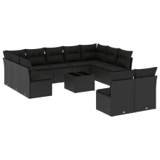 vidaXL 12 részes fekete polyrattan kerti ülőgarnitúra párnákkal (3250194) kerti bútor