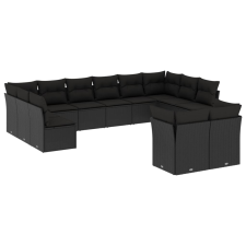 vidaXL 12 részes fekete polyrattan kerti ülőgarnitúra párnákkal (3250264) kerti bútor