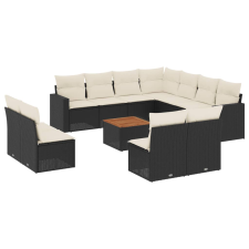 vidaXL 12 részes fekete polyrattan kerti ülőgarnitúra párnákkal (3256511) kerti bútor