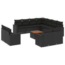 vidaXL 12 részes fekete polyrattan kerti ülőgarnitúra párnákkal (3256713) kerti bútor