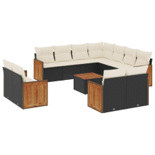 vidaXL 12 részes fekete polyrattan kerti ülőgarnitúra párnákkal (3258906) kerti bútor
