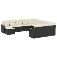 vidaXL 12 részes fekete polyrattan kerti ülőgarnitúra párnákkal (3258983) kerti bútor