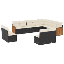 vidaXL 12 részes fekete polyrattan kerti ülőgarnitúra párnákkal (3260551) kerti bútor