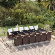 vidaXL 13 részes barna polyrattan kerti étkezőgarnitúra párnákkal kerti bútor