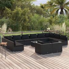 vidaXL 13 részes fekete polyrattan kerti ülőgarnitúra párnákkal kerti bútor