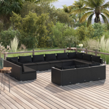 vidaXL 13 részes fekete polyrattan kerti ülőgarnitúra párnákkal kerti bútor