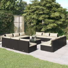 vidaXL 13 részes fekete polyrattan kerti ülőgarnitúra párnákkal kerti bútor