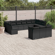 vidaXL 13 részes fekete polyrattan kerti ülőgarnitúra párnákkal kerti bútor