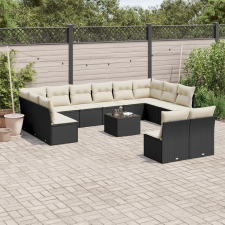 vidaXL 13 részes fekete polyrattan kerti ülőgarnitúra párnákkal kerti bútor