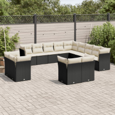 vidaXL 13 részes fekete polyrattan kerti ülőgarnitúra párnákkal kerti bútor