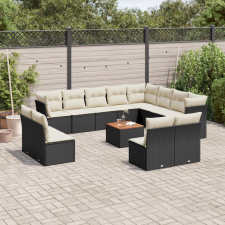 vidaXL 13 részes fekete polyrattan kerti ülőgarnitúra párnákkal kerti bútor