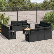 vidaXL 13 részes fekete polyrattan kerti ülőgarnitúra párnákkal kerti bútor