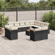 vidaXL 13 részes fekete polyrattan kerti ülőgarnitúra párnákkal kerti bútor