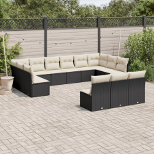 vidaXL 13 részes fekete polyrattan kerti ülőgarnitúra párnákkal kerti bútor