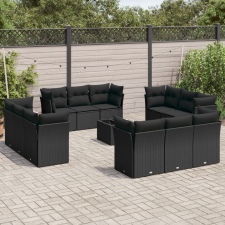 vidaXL 13 részes fekete polyrattan kerti ülőgarnitúra párnákkal kerti bútor