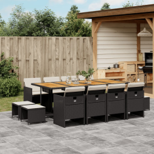 vidaXL 13 részes fekete polyrattan kerti ülőgarnitúra párnákkal kerti bútor
