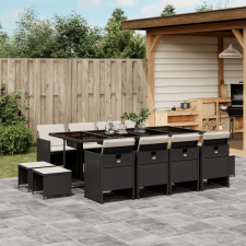 vidaXL 13 részes fekete polyrattan kerti ülőgarnitúra párnákkal kerti bútor