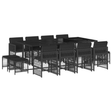 vidaXL 13 részes fekete polyrattan kerti ülőgarnitúra párnákkal (3210979) kerti bútor