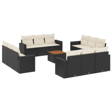 vidaXL 13 részes fekete polyrattan kerti ülőgarnitúra párnákkal (3224054) kerti bútor