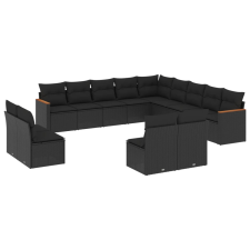 vidaXL 13 részes fekete polyrattan kerti ülőgarnitúra párnákkal (3258884) kerti bútor