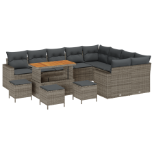 vidaXL 13 Részes Kert Kanapé Szett Párnákkal Szürke Poly Rattan Akác (3361663) kerti bútor