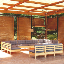vidaXL 13 részes tömör fenyőfa kerti ülőgarnitúra szürke párnákkal kerti bútor