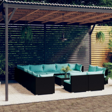 vidaXL 14 részes fekete polyrattan kerti ülőgarnitúra párnákkal kerti bútor