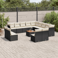 vidaXL 14 részes fekete polyrattan kerti ülőgarnitúra párnákkal kerti bútor