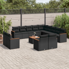 vidaXL 14 részes fekete polyrattan kerti ülőgarnitúra párnákkal kerti bútor