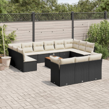 vidaXL 14 részes fekete polyrattan kerti ülőgarnitúra párnákkal kerti bútor