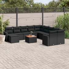 vidaXL 14 részes fekete polyrattan kerti ülőgarnitúra párnákkal kerti bútor