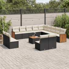 vidaXL 14 részes fekete polyrattan kerti ülőgarnitúra párnákkal kerti bútor