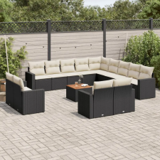 vidaXL 14 részes fekete polyrattan kerti ülőgarnitúra párnákkal kerti bútor