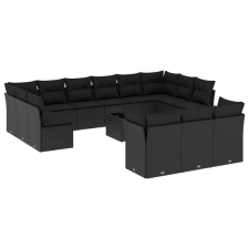 vidaXL 14 részes fekete polyrattan kerti ülőgarnitúra párnákkal (3250294) kerti bútor