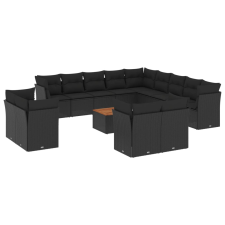 vidaXL 14 részes fekete polyrattan kerti ülőgarnitúra párnákkal (3256286) kerti bútor