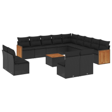 vidaXL 14 részes fekete polyrattan kerti ülőgarnitúra párnákkal (3260571) kerti bútor