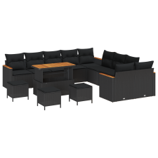 vidaXL 14 Részes Kert Sofa Készlet Párnákkal Fekete Poli Rattan Akácia (3363109) kerti bútor