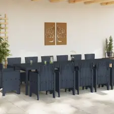 vidaXL 15 Részes Fehér Polirattan Kerti Étkező Garnitúra - 14 Fős kerti bútor