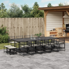 vidaXL 15 részes fekete polyrattan kerti étkezőgarnitúra párnákkal kerti bútor