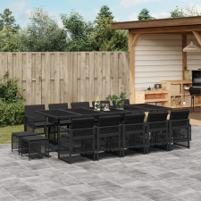 vidaXL 15 részes fekete polyrattan kerti étkezőgarnitúra párnákkal kerti bútor