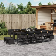 vidaXL 15 részes fekete polyrattan kerti étkezőgarnitúra párnákkal kerti bútor