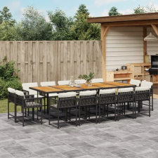 vidaXL 15 részes fekete polyrattan kerti étkezőgarnitúra párnákkal kerti bútor