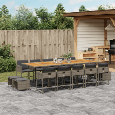 vidaXL 15 részes szürke polyrattan kerti étkezőgarnitúra párnákkal kerti bútor