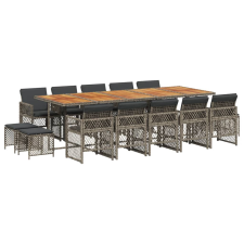 vidaXL 15 részes szürke polyrattan kerti étkezőgarnitúra párnákkal (3210818) kerti bútor