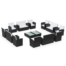 vidaXL 16 részes fekete polyrattan kerti ülőgarnitúra párnákkal (3095942) kerti bútor