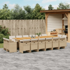vidaXL 17 részes bézs polyrattan kerti étkezőgarnitúra párnákkal kerti bútor