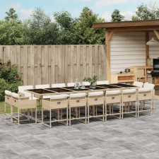 vidaXL 17 részes bézs polyrattan kerti étkezőgarnitúra párnákkal kerti bútor