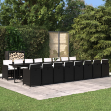 vidaXL 17 részes fekete polyrattan kerti étkezőgarnitúra párnákkal kerti bútor